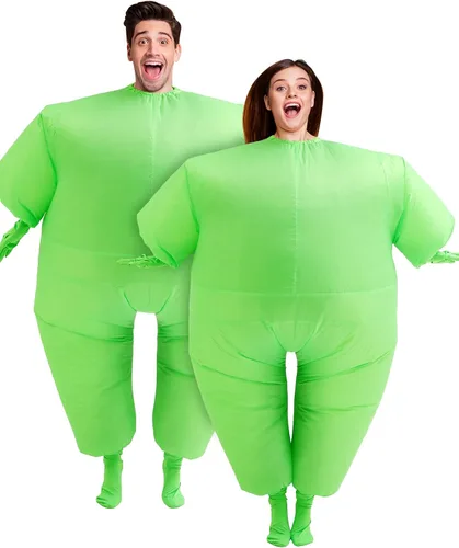 Vista 6 de Liitrsh Traje inflable de cuerpo entero de color verde, 2 piezas, talla única, disfraz de cosplay, traje verde para adultos, vestido divertido