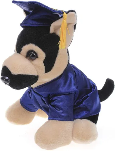 Vista 11 de Plushland Pastor alemán de peluche para el día de graduación, texto personalizado, nombre o logotipo de tu escuela en el vestido, lo mejor