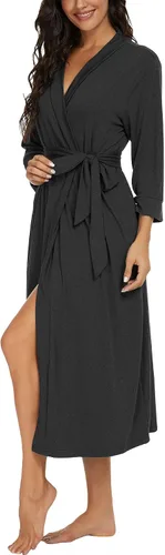 Vista 4 de VINTATRE Bata tipo kimono para mujer, bata larga de punto, ligera, suave, ropa de dormir con cuello en V, casual, ropa de descanso para mujer