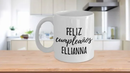 Vista 3 de Feliz Cumpleanos Ellianna Mug Spanish Happy Birthday Personalized Name Gift Coffee Tea Cup 11 oz