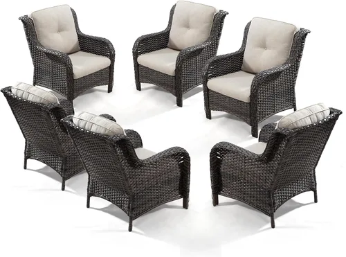 Vista 43 de Juego de 2 sillas de patio giratorias de 360 grados para exteriores y mesa auxiliar a juego – 3 sillas deslizantes de mimbre para patio con cojines
