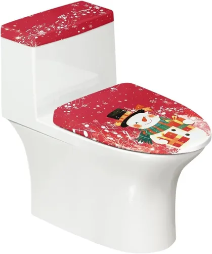Vista 13 de Juego de decoración de baño de 2 piezas con diseño de muñeco de nieve de Navidad, cubierta de tanque para asiento de inodoro