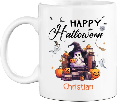 Vista 20 de Taza de café blanca personalizada de Halloween Besties, Besties Forever y 3 tazas de café Boo de 11 onzas y 15 onzas, bonita taza de cerámica Boo