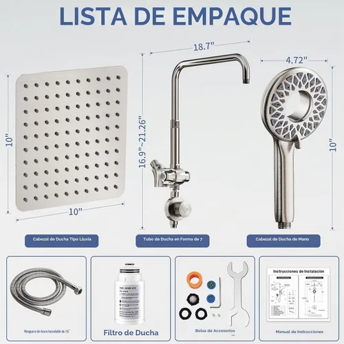 Vista 6 de SINGSUO Filtered Rain Shower Head with Handheld Spray Combo(Brushed Nickel)