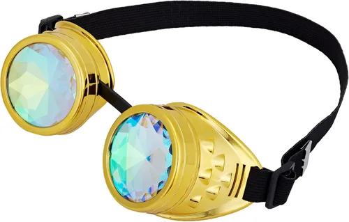 Vista 133 de Gafas de caleidoscopio retro con pinchos, gafas de cristal arcoíris steampunk estilo soldadura, gafas de cosplay punk