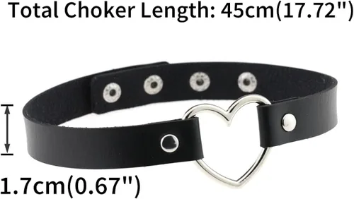 Vista 2 de FM FM42 Multicolor PU Simulated Leather Heart Ring Collar Choker Necklace 17.72" Length