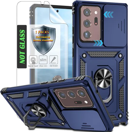 Vista 9 de Funda protectora para teléfono con cubierta deslizante para cámara, soporte de anillo magnético y 2 películas autorreparables Compatible