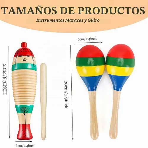 Vista 3 de Pandereta de madera de 6 pulgadas, instrumento Guiro con forma de pez, maracas de madera, cocteleras de huevos, triángulo de acero musical de 6