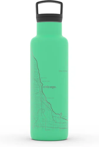 Vista 164 de Well Told Botella de agua aislada con mapa de Washington DC grabado, botella de acero inoxidable grabada (21 onzas, blanco) botella aislada de mapa