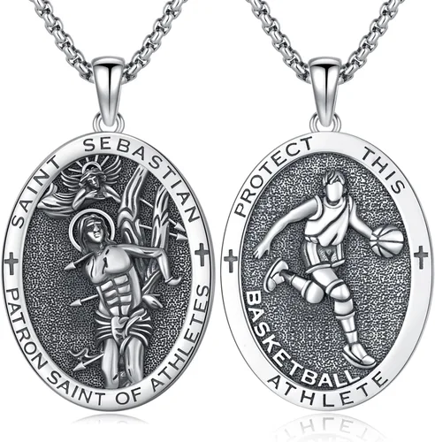 Vista 119 de Collar de amuleto de medalla de San Patrono de plata/oro de 14 39A-St Peregrino-Plata
