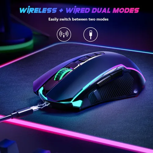 Vista 5 de Redragon Mouse para juegos, mouse inalámbrico para juegos con 8000 DPI, ratones para juegos de PC con botón de fuego, mouse ergonómico programable