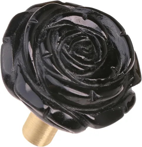 Vista 6 de Rockcloud Paquete de 4 pomos de cristal rosa para cajones, tiradores de armario, pomos de flores, herrajes para muebles, obsidiana negra