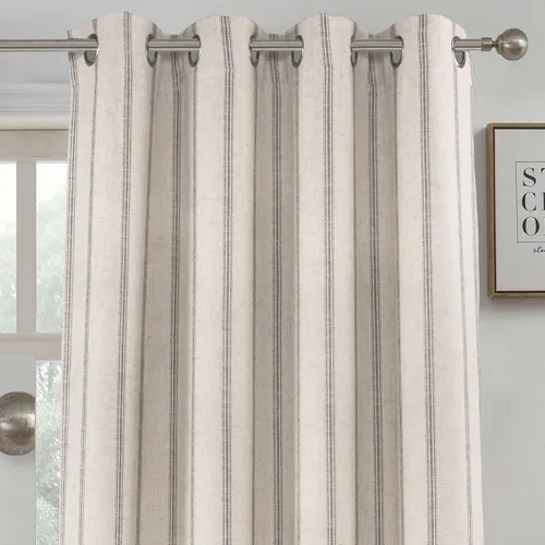 Vista 45 de DriftAway Cortinas opacas de mezcla de lino de granja de 90 pulgadas de largo para dormitorio, cortinas de lino con estampado de rayas verticales