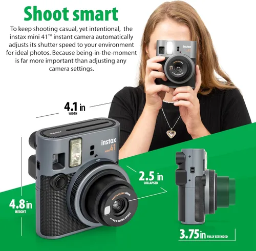 Vista 8 de Fujifilm Cámara Instax Mini 41 de película instantánea negra + paquete de 20 impresiones instantáneas Instax