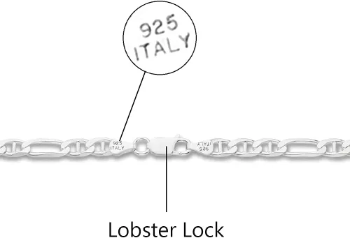 Vista 2 de Savlano Collar de plata de ley 925 italiana maciza Figarucci Figaro Mariner con eslabones planos para hombres y mujeres, fabricado en Italia, viene
