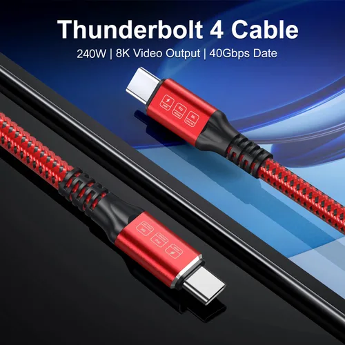 Vista 2 de Cable Thunderbolt 4 de 240 W de 3 pies, cable USB C Thunderbolt 4 para monitor compatible con transferencia de datos de 40 Gbps y video único