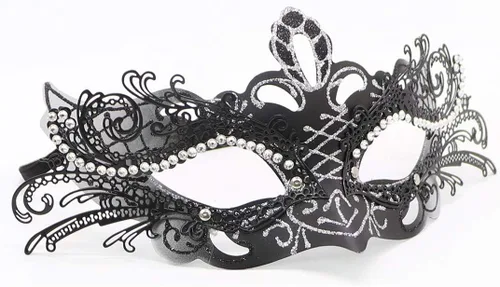 Vista 3 de Awlsyj Máscara de metal para parejas, disfraz veneciano romano de Halloween, Mardi Gras, fiesta y baile de graduación