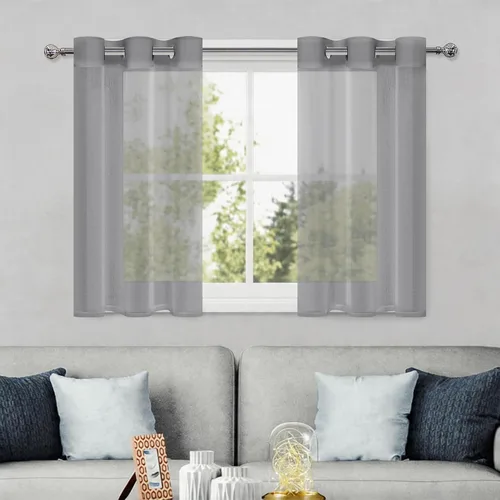 Vista 169 de DWCN Cortinas traslúcidas color verde frijol para sala de estar y dormitorio - Cortinas voile con aspecto de lino sintético con ojales en la parte