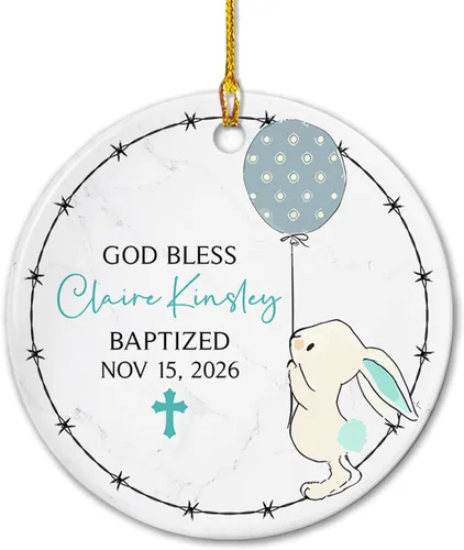 Vista 21 de Adornos de cerámica personalizados con texto en inglés «My First Christmas», bonito adorno de Navidad de gato para bebés, niños, primer recuerdo