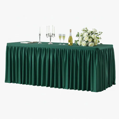 Vista 19 de Manteles de poliéster negro para mesas rectangulares de 4 pies, funda de mesa ajustada sin arrugas de 4 pies con falda para fiestas, bodas