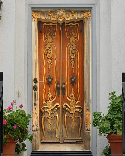 Vista 9 de FLFK Adhesivo para puerta – Puerta vintage beige, mural para despegar y pegar, tamaño combinado 30 x 80 pulgadas, dividido en 2 piezas Mt5423