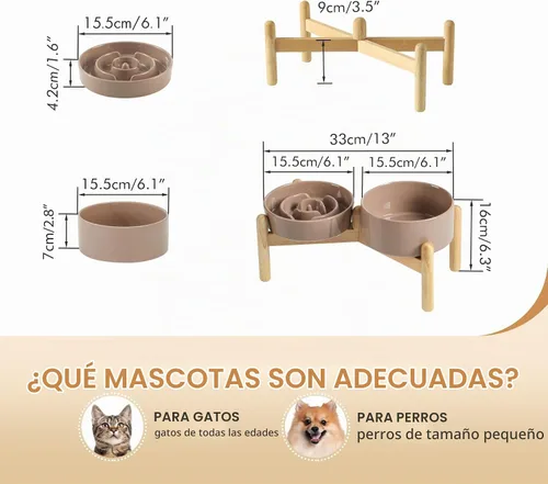 Vista 2 de Havniva Cuencos elevados para perros de alimentación lenta, 6.1 pulgadas 1 x café marrón - C