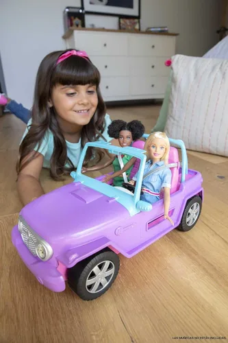 Vista 2 de Barbie - Vehículo todo terreno, color morado con asientos rosados y ruedas giratorias, 2 asientos, regalo para niños de 3 a 7 años