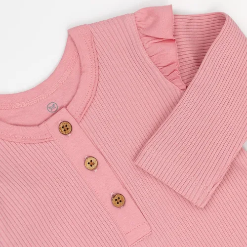 Vista 2 de HonestBaby bebé bebé niña algodón orgánico manga larga aleteo Henley Overall