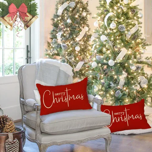 Vista 5 de RABUSOFA Fundas de almohada de Navidad de 12 x 20 pulgadas, fundas de almohada rojas de Navidad, almohadas decorativas, fundas de cojín de Navidad