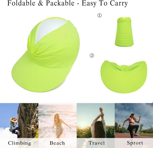 Vista 5 de Visera solar para mujer, visera ancha, protección UV, visera plegable, gorra de playa para cola de caballo