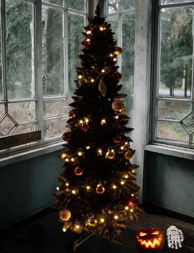 Vista 3 de Lápiz artificial de 7 pies delgado negro árbol de Navidad Halloween