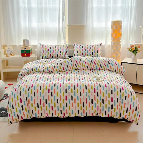 Vista 2 de LIWHENHAO Juego de funda de edredón a rayas arcoíris tamaño individual 100% algodón ropa de cama colorida azul rojo negro rayas de grafiti sobre