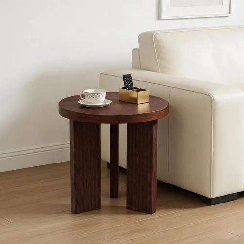 Vista 10 de Mesa de centro redonda de madera, mesa de centro de 35 pulgadas con mesa gruesa y lisa, mesa central de círculo bajo con patas estables