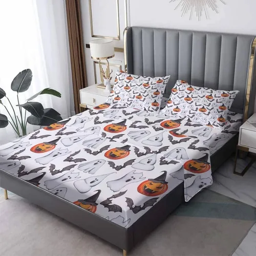 Vista 10 de Sábanas de cara de fantasma, tamaño individual, sábanas de microfibra suave y bolsillo profundo, sábanas y fundas de almohada estampadas sin