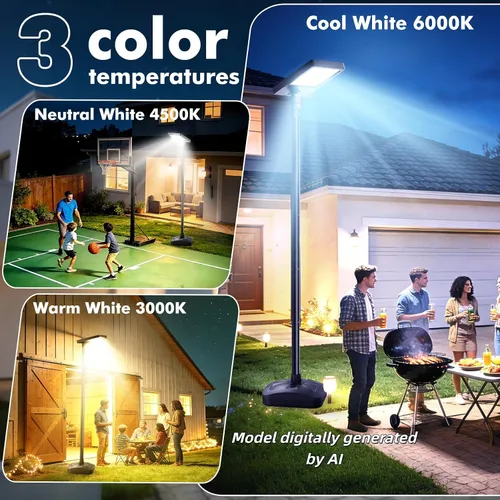 Vista 4 de Luces solares de calle para exteriores de 102 pulgadas con poste y control remoto, portátil, IP65, impermeable, luz solar de poste de inundación