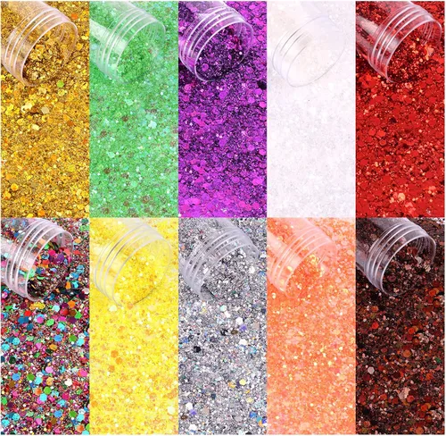 Vista 2 de Linwulte - Mezcla de purpurina gruesa y fina holográfica, 20 colores para resina, purpurina iridiscente para uñas, cosméticos para ojos, cabello