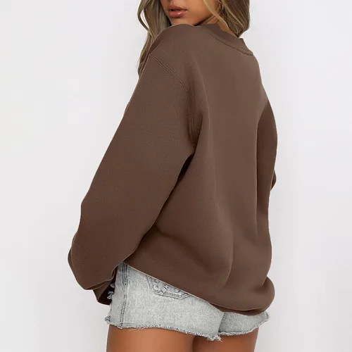 Vista 3 de Sudadera de manga larga para mujer 2023, lindo estampado gráfico, cuello redondo, sudadera con capucha de gran tamaño, ajuste holgado, casual