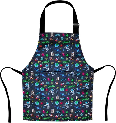 Vista 10 de Delantal de Dinosaurio para Niños Varones con Bolsillo, Delantales de Unicornio para Niñas para Cocinar, Pintar, Delantal de Cocina para Niños de 3