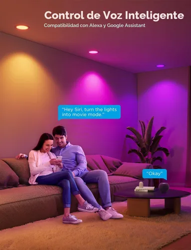 Vista 4 de Iluminación empotrable inteligente Govee de 4 pulgadas, luz LED RGBWW con conexión directa Wi-Fi Bluetooth, 65 modos de escena, compatible con Alexa