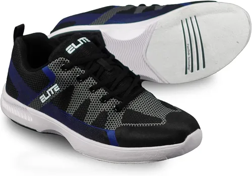 Vista 4 de ELITE Men's Peak BlackBlueGrey Lace-up Medium Width Bowling Shoes - Universal Soles for Right or Left Handed Bowlers - Soft, Breathable Lightweight