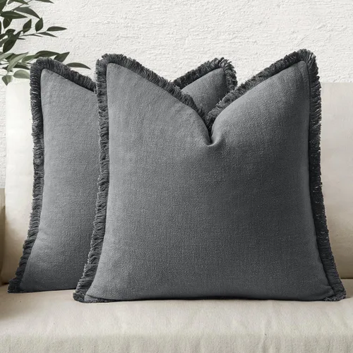Vista 48 de MIULEE Juego de 2 fundas de almohada decorativas de lino neutro con flecos, fundas de cojín de estilo bohemio con borlas para sofá, cama, sala