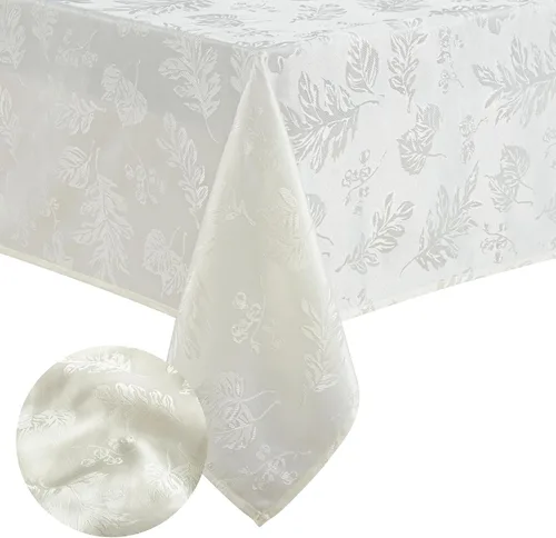 Vista 9 de Elrene Home Fashions. - Elegante mantel de damasco, diseño de hojas tejidas.