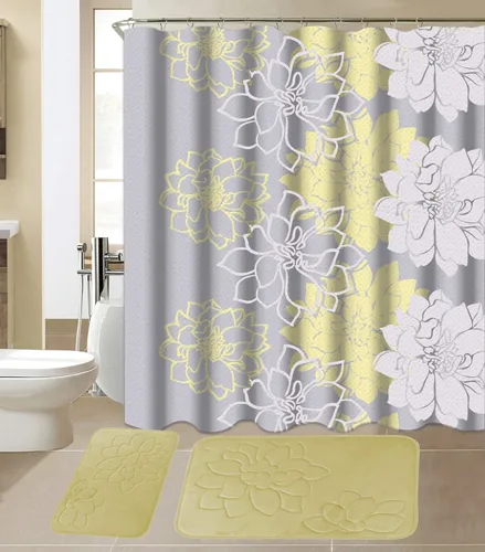 Vista 8 de All American Collection - Juego de 15 piezas de tapetes de baño de espuma viscoelástica con cortina de ducha a juego
