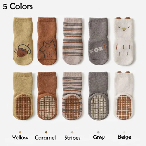 Vista 2 de Exegawe Baby Non Slip Socks Winter 5 Pairs Kid Thick Warm Crew Socks with Grips