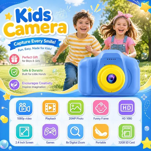Vista 3 de Desuccus Cámara para niños, juguetes de Navidad y cumpleaños para niños y niñas, juguetes para niños de 3, 4, 5, 6, 7, 8, 9 años, cámara de video