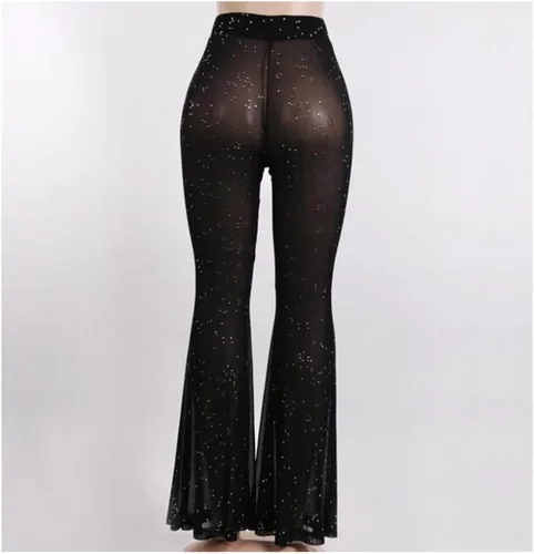 Vista 7 de Pantalones góticos acampanados para mujer, estilo gótico, grunge, negro, cintura alta, acampanados, estilo bohemio, hippie, trajes para festivales