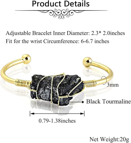 Vista 5 de Top Plaza Brazalete dorado para mujer, pulsera de piedras preciosas envueltas en cristal curativo natural, Piedra Cristal Gema Metal