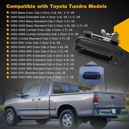 Vista 6 de Gledewen Manija para Portón Trasero y Cerradura con Llave para 2000-2006 Toyota Tundra Reemplaza# 69090-0C010 69090-0C030-C0