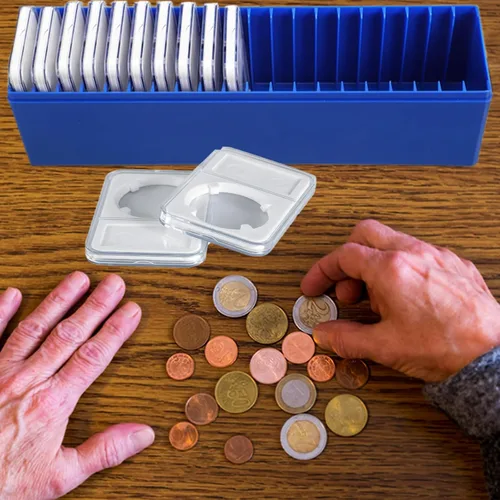 Vista 4 de MUDOR Caja de almacenamiento de losa para monedas PCGS, NGC, soporte para monedas de 20 losas, azul caja de losa de monedas graduada