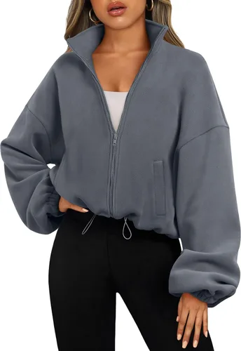 Vista 16 de AUTOMET Chaquetas de forro polar con cremallera para mujer, sudaderas Verde Armada (ArmyGreen)
